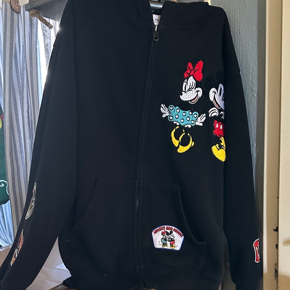 Disney Kids Black Hoodie with Mickey and Minnie Embroidery